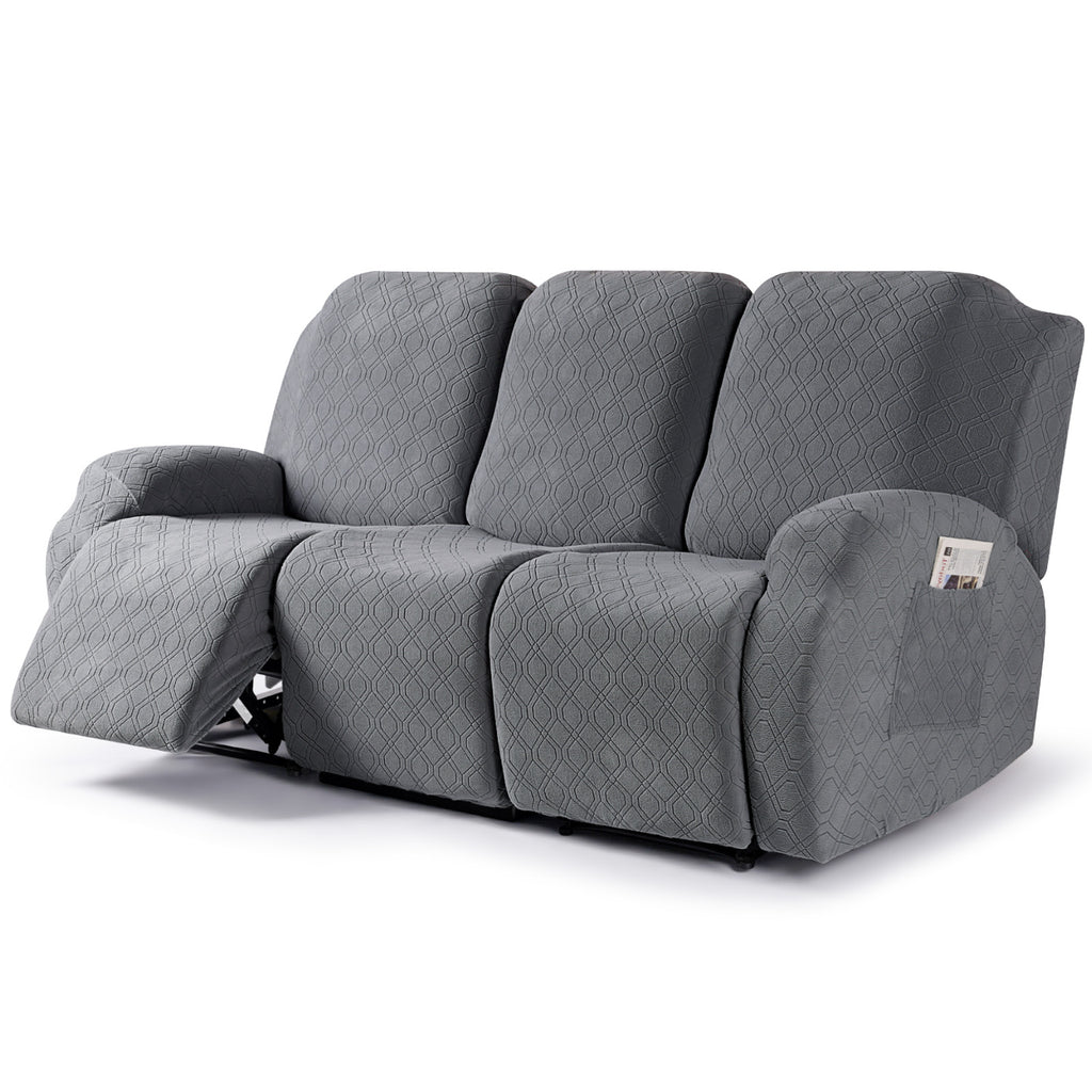 3-Pieces Stretch Reclining Sofa Cover with Pockets (Dark Gray)