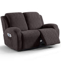 6-Pieces Stretch Dual Recliner Loveseat Cover with Elastic Bottom (Chocolate)