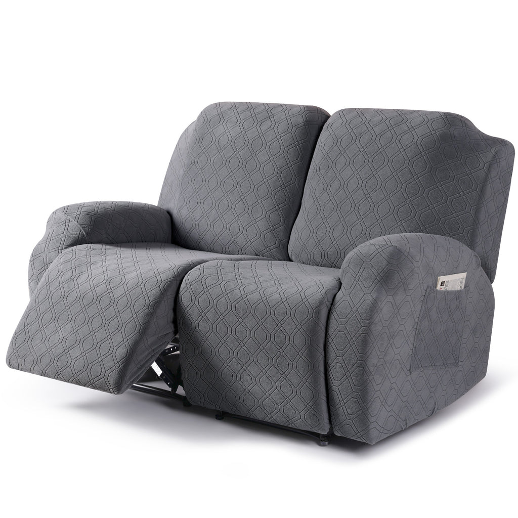 2-Pieces Stretch Reclining Loveseat Cover with Pockets (Dark Gray)
