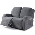 2-Pieces Stretch Reclining Loveseat Cover with Pockets (Dark Gray)