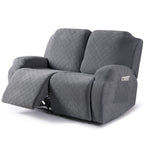 2-Pieces Stretch Reclining Loveseat Cover with Pockets (Dark Gray)