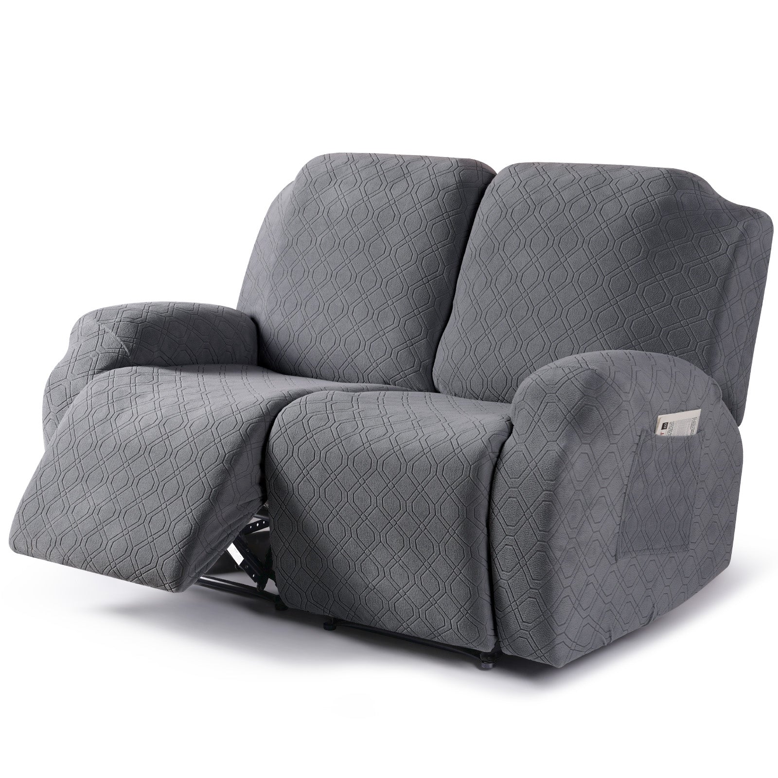 2-Pieces Stretch Reclining Loveseat Cover with Pockets (Dark Gray)