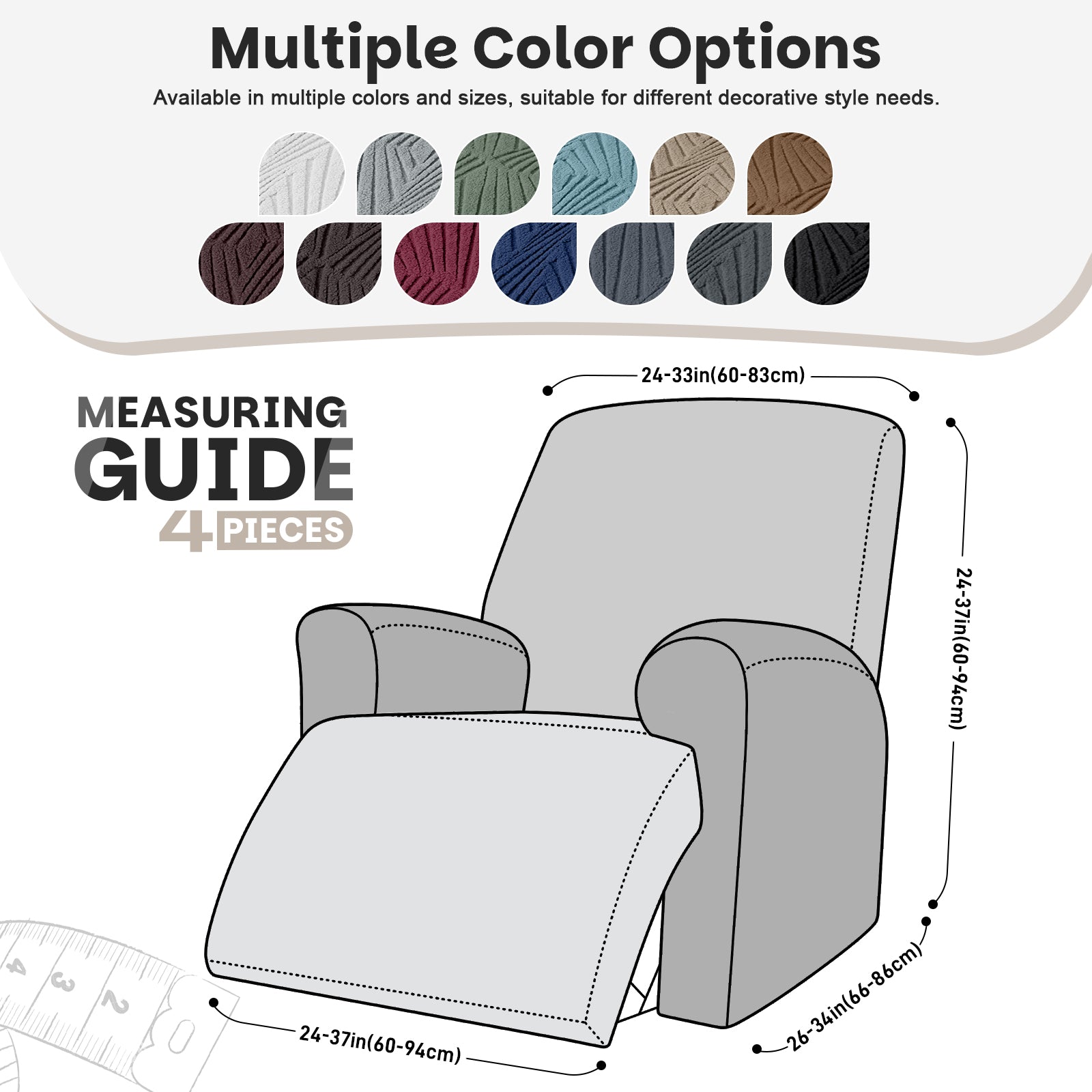 4-Pieces Stretch Recliner Chair Cover with Elastic Bottom (Chocolate)