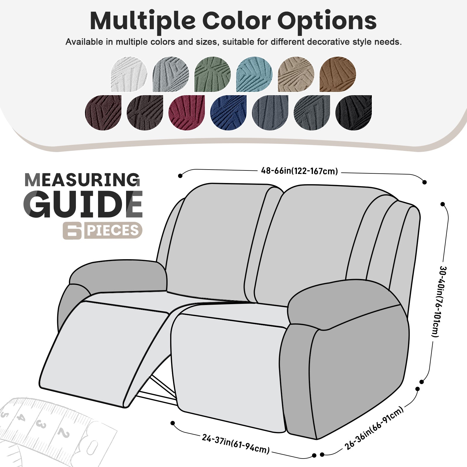 6-Pieces Stretch Dual Recliner Loveseat Cover with Elastic Bottom (Chocolate)