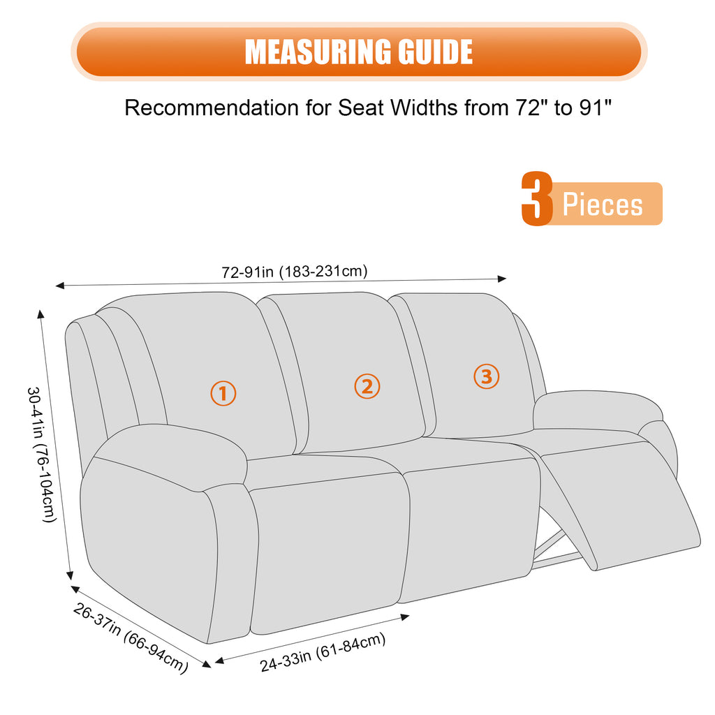 3-Pieces Stretch Reclining Sofa Cover with Pockets (Dark Gray)