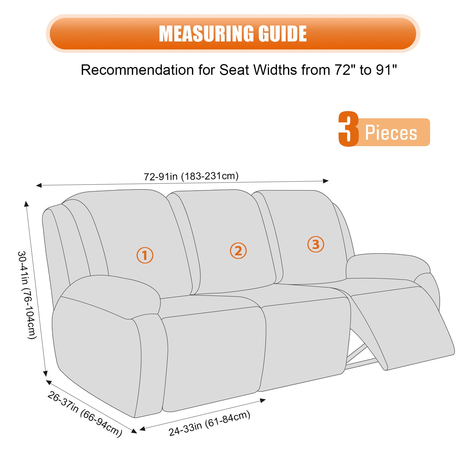 3-Pieces Stretch Reclining Sofa Cover with Pockets (Dark Gray)