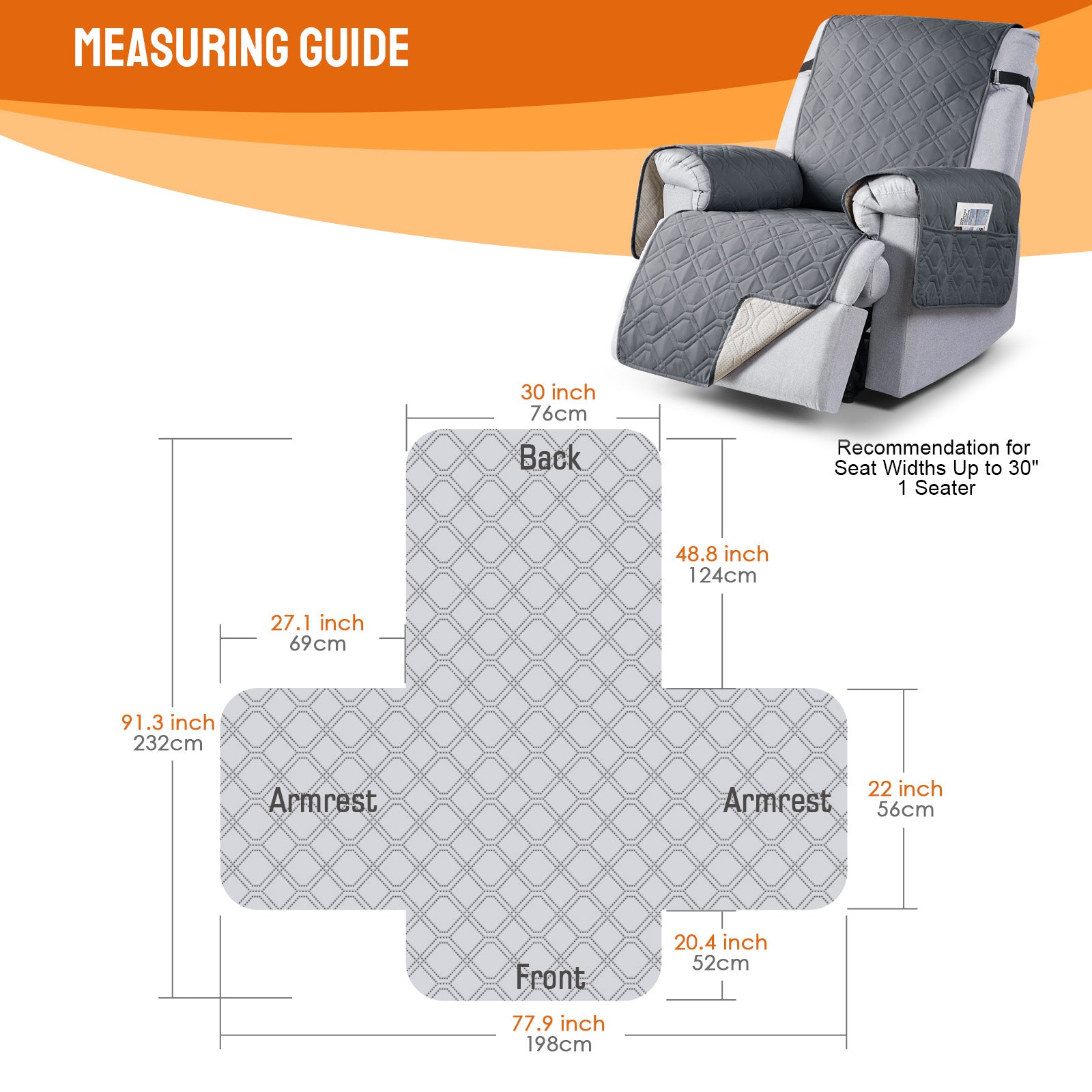 100% Waterproof Recliner Chair Cover with Non-Slip Design（Dark Gray）