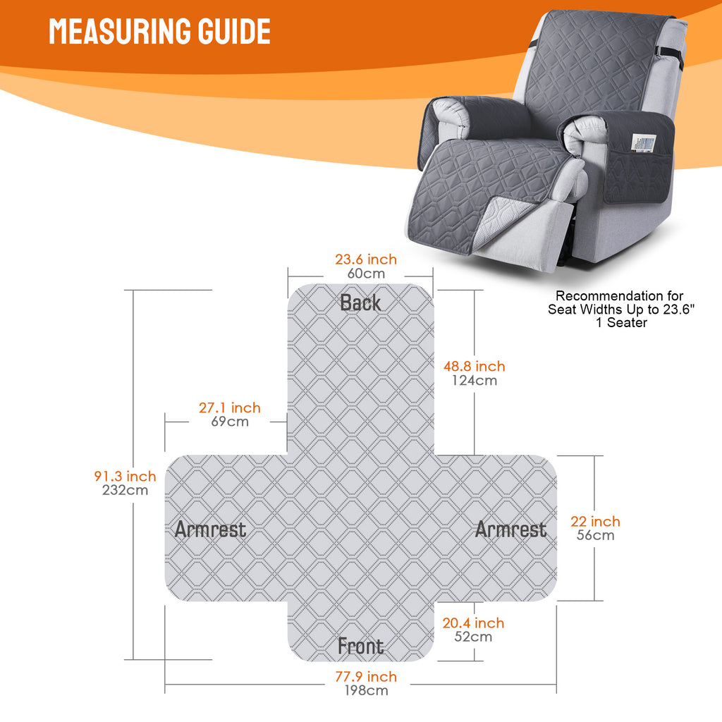 100% Waterproof Recliner Chair Cover with Non-Slip Design（Dark Gray）