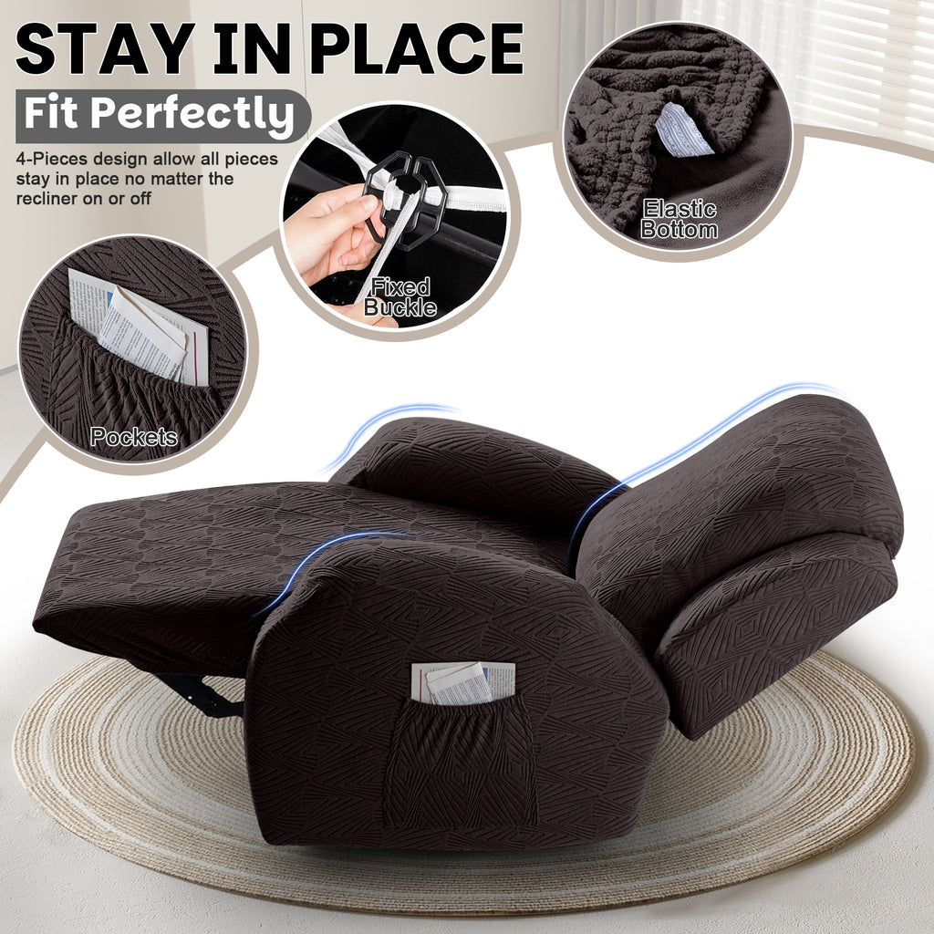 4-Pieces Stretch Recliner Chair Cover with Elastic Bottom (Chocolate)