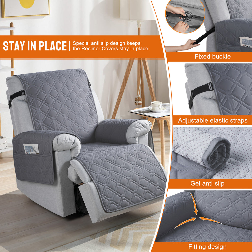 100% Waterproof Recliner Chair Cover with Non-Slip Design（Dark Gray）