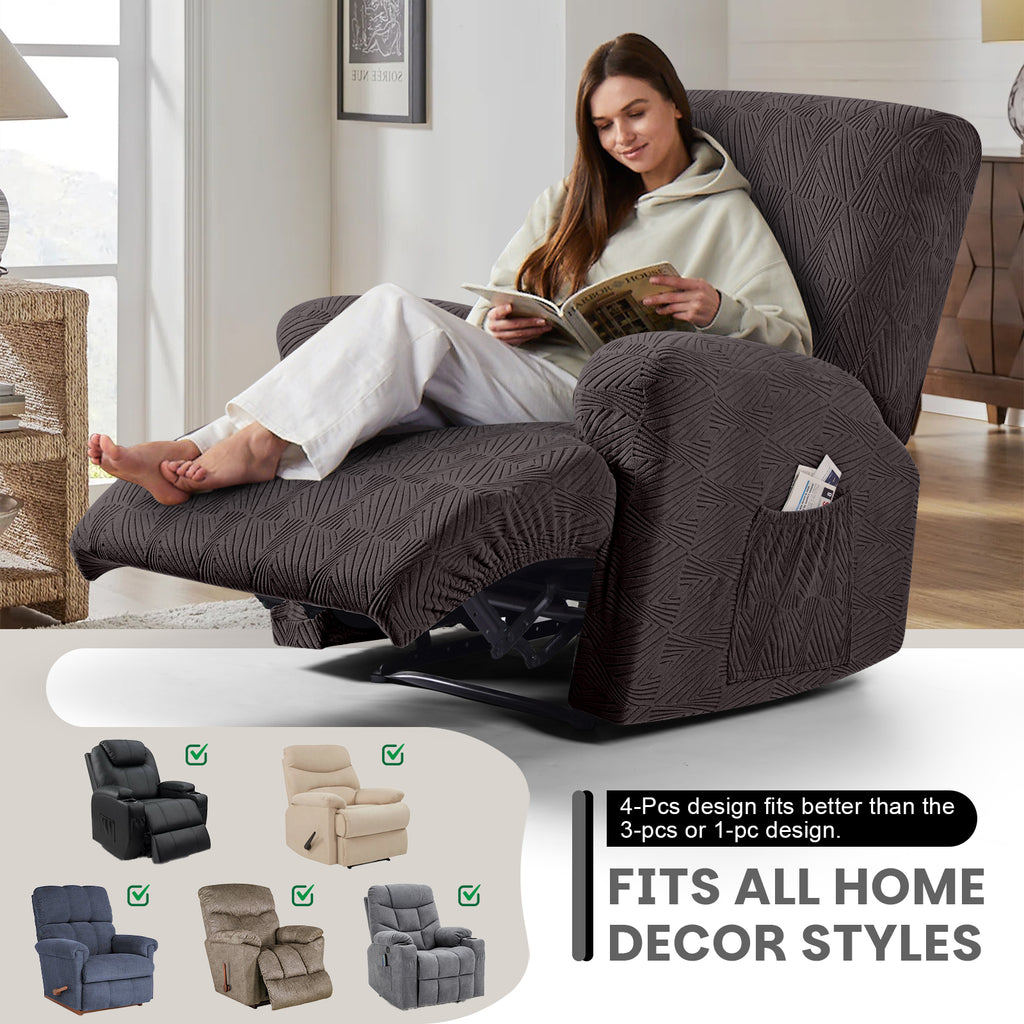 4-Pieces Stretch Recliner Chair Cover with Elastic Bottom (Chocolate)