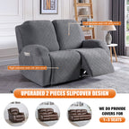 2-Pieces Stretch Reclining Loveseat Cover with Pockets (Dark Gray)