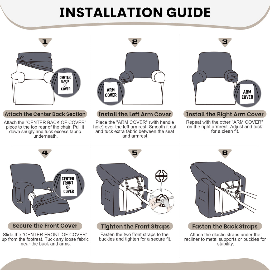 4-Pieces Stretch Recliner Chair Cover with Elastic Bottom (Chocolate)