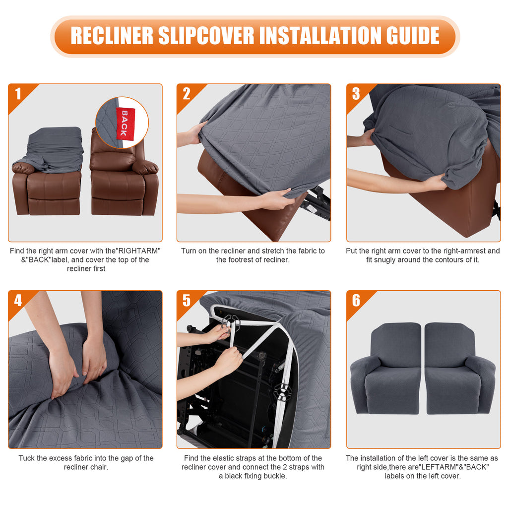 2-Pieces Stretch Reclining Loveseat Cover with Pockets (Dark Gray)