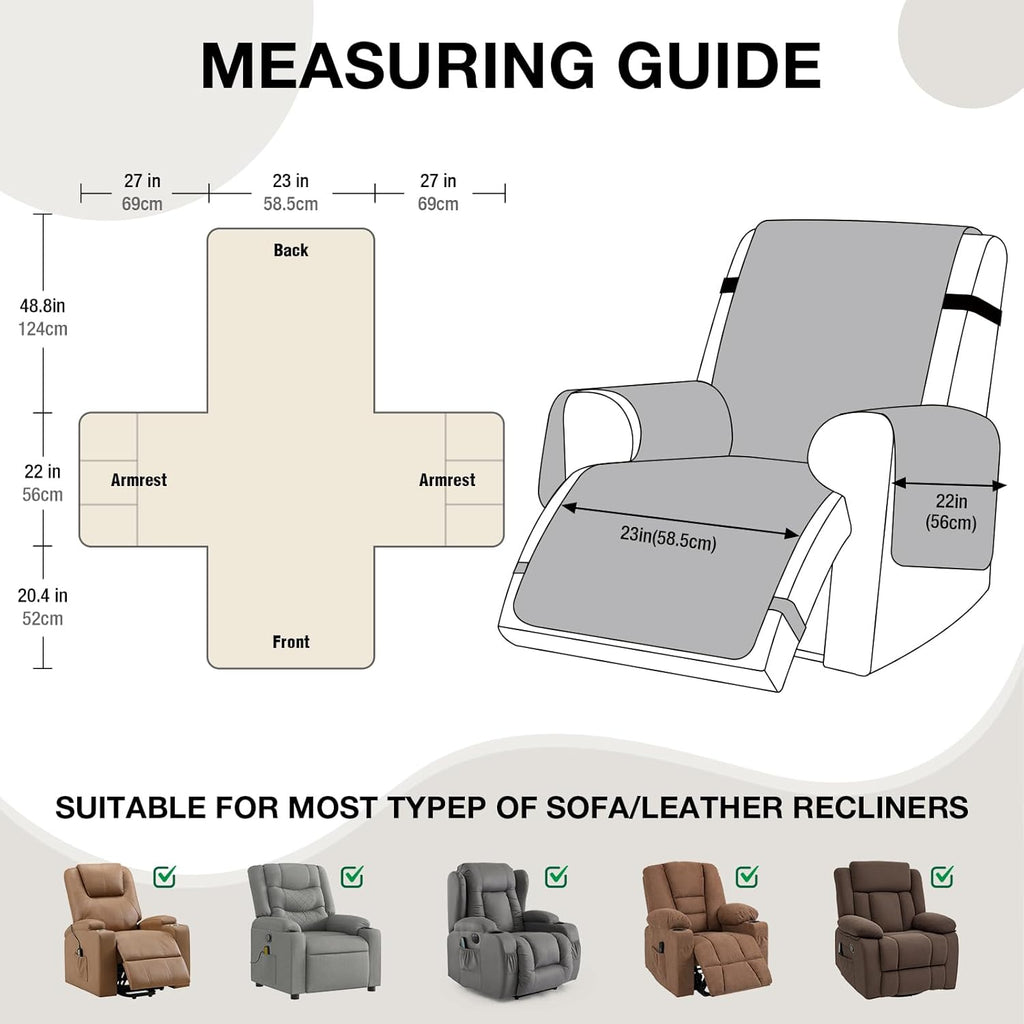 VANSOFY 100% Waterproof Recliner Chair Cover, Recliner Cover with Non-Slip Granule, Washable Reclining Chair with Pocket Furniture Protector for Kids, Pets(Dark Gray, 23")