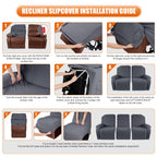 3-Pieces Stretch Reclining Sofa Cover with Pockets (Dark Gray)