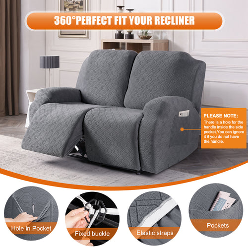 2-Pieces Stretch Reclining Loveseat Cover with Pockets (Dark Gray)