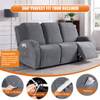 3-Pieces Stretch Reclining Sofa Cover with Pockets (Dark Gray)